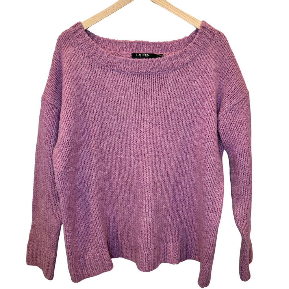 Lauren Ralph Lauren Sweater Womens L‎ Purple Alpaca Wool Blend Knit Pullover LRL